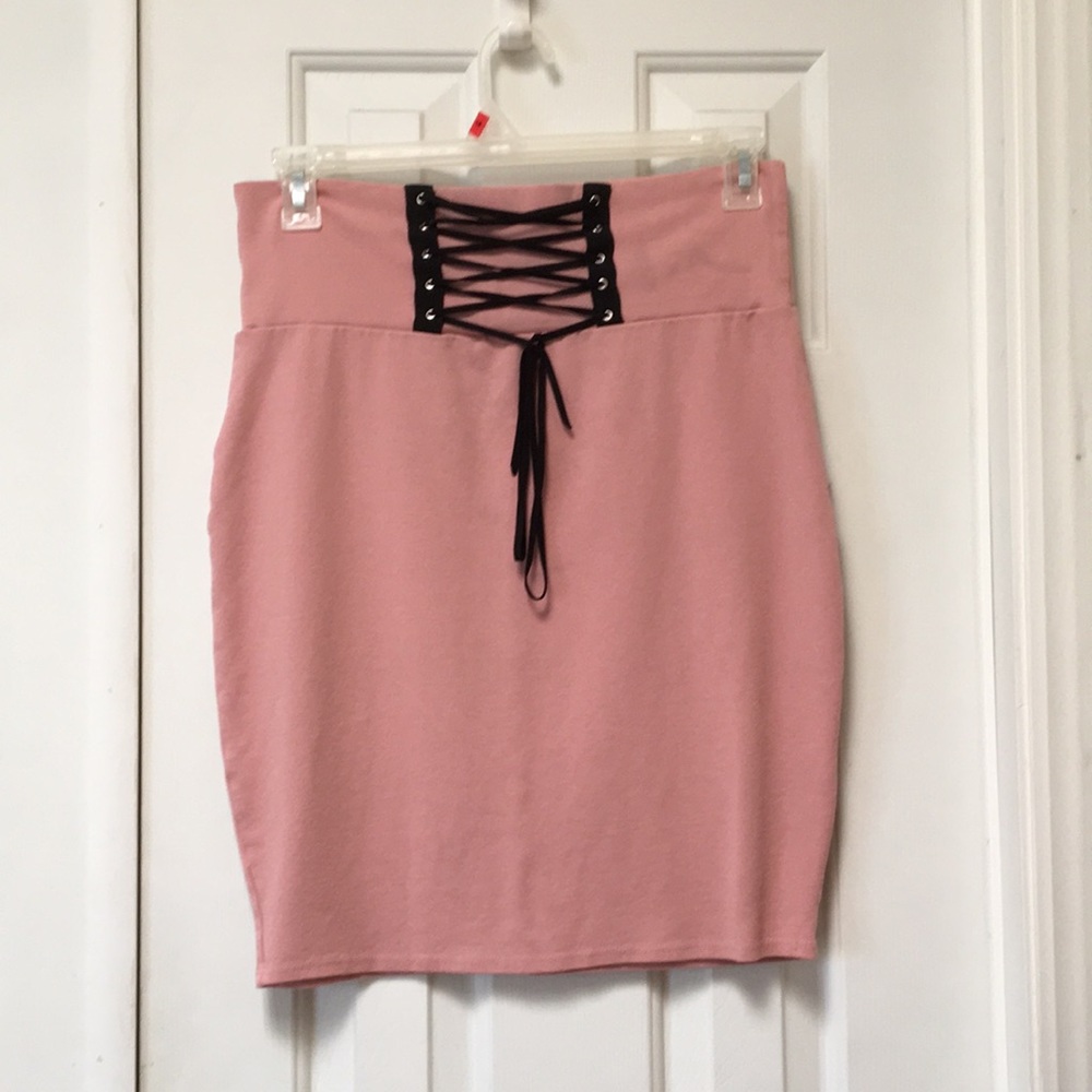 Blush Pink Pencil Skirt with Corset Detail